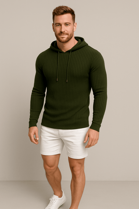 Herren Strick-Hoodie | Slim Fit Rippstrickdesign mit Kordelzug
