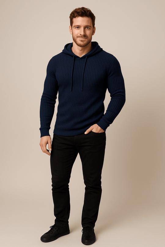 Herren Strick-Hoodie | Slim Fit Rippstrickdesign mit Kordelzug