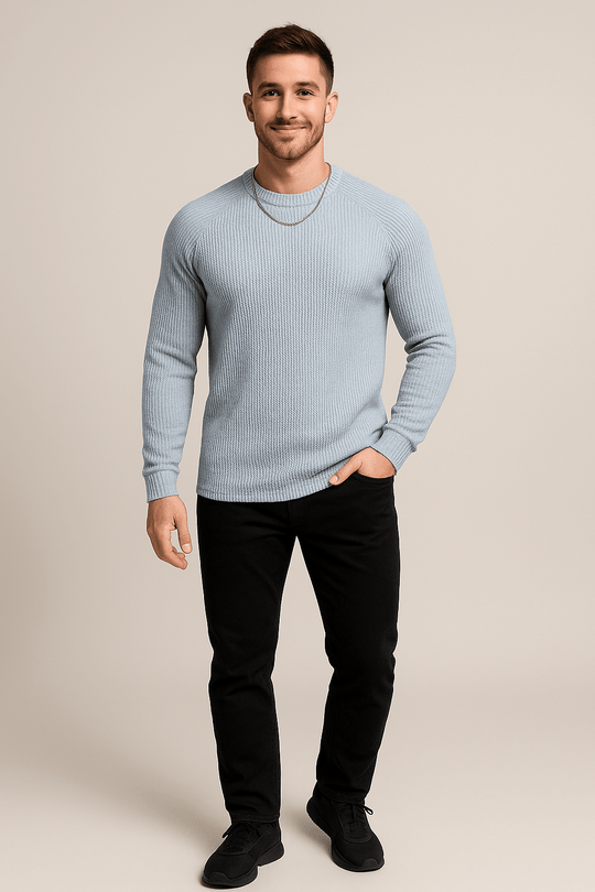 Herrenpullover mit Rundhalsausschnitt | Slim Fit Strickdesign mit Rippstruktur