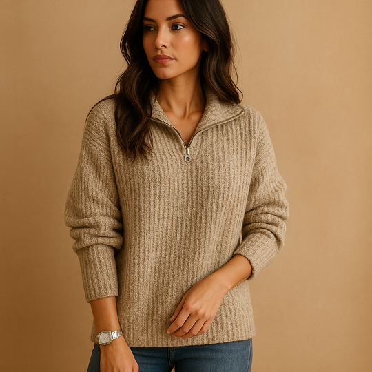 Damen Pullover mit Halbreißverschluss und eleganter Passform