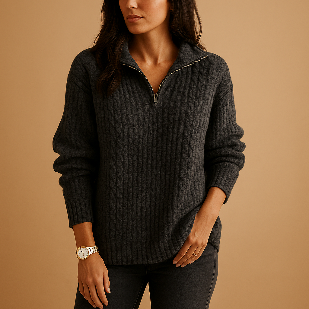 Damen Pullover mit Halbreißverschluss und eleganter Passform