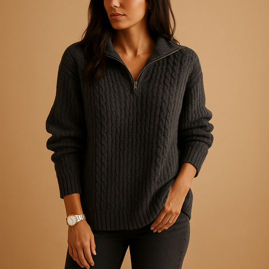 Damen Pullover mit Halbreißverschluss und eleganter Passform