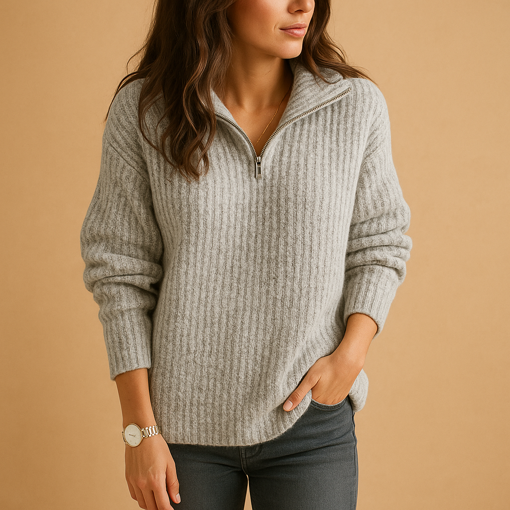 Damen Pullover mit Halbreißverschluss und eleganter Passform