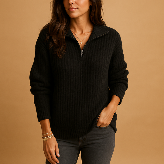 Damen Pullover mit Halbreißverschluss und eleganter Passform
