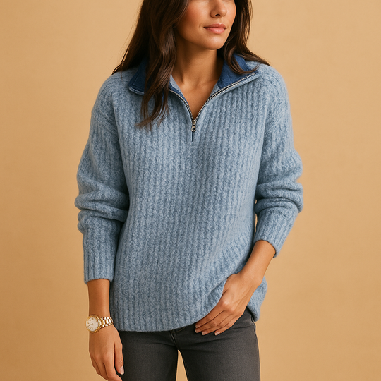 Damen Pullover mit Halbreißverschluss und eleganter Passform
