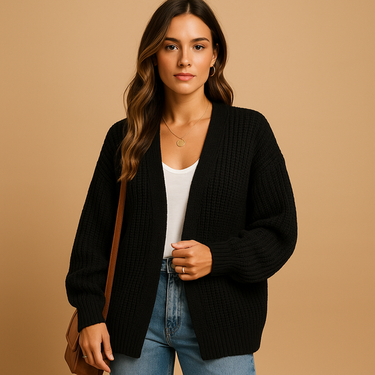 Gestrickte Damen Strickjacke offen – Lockerer Cardigan für Alltag & Büro